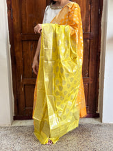 Banarasi Ombre Silk Dupatta in Orange & Yellow with Zari Buttas and Jaal Design