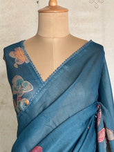 Shraddha - Linen Floral Applique Saree — Hakoba Lace Border