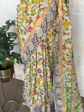 Pure Chennuri Silk Kalamkari Saree – Ivory, Black & Multicolor Floral