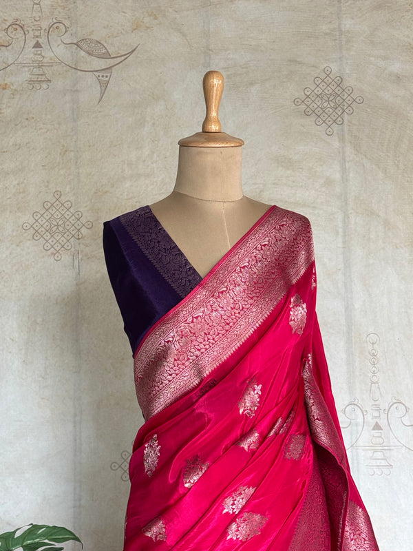Savitha Pure Matka Silk Saree – Rani Pink with Rose Gold Border