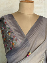 Ceya - Linen Saree with Floral Hand Embroidery & Statement Pallu