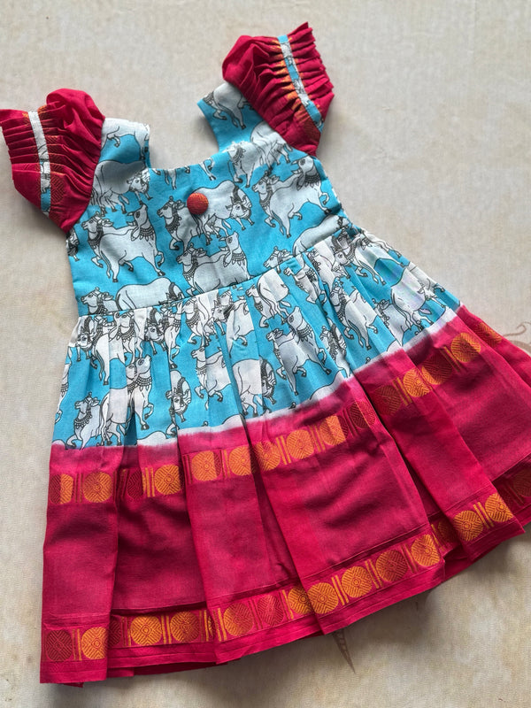 Sungudi Cotton Pichwai Print Kids Frock - Express