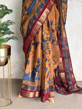 Parijata - Dola Silk With Kalamkari Prints And Zari Border