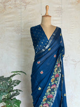 Sadhna - Pure Chiffon Cross Stitch Saree with Floral Embroidered Border & Zari Pallu