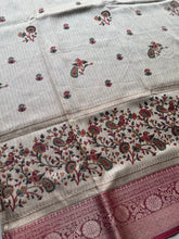 Banarasi Zari Striped Saree with Kalamkari Border & Matching Butta Blouse