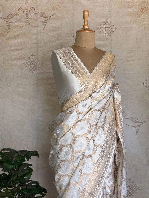 Vrishti - Mushru Satin Silk Saree with Antique Zari Jaal Weaving