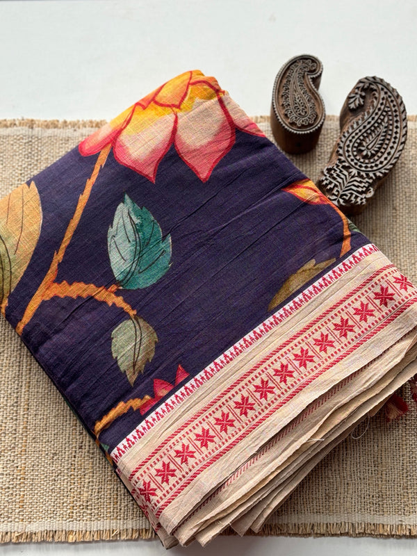 Kadhi Cotton Saree with Kalamkari Print