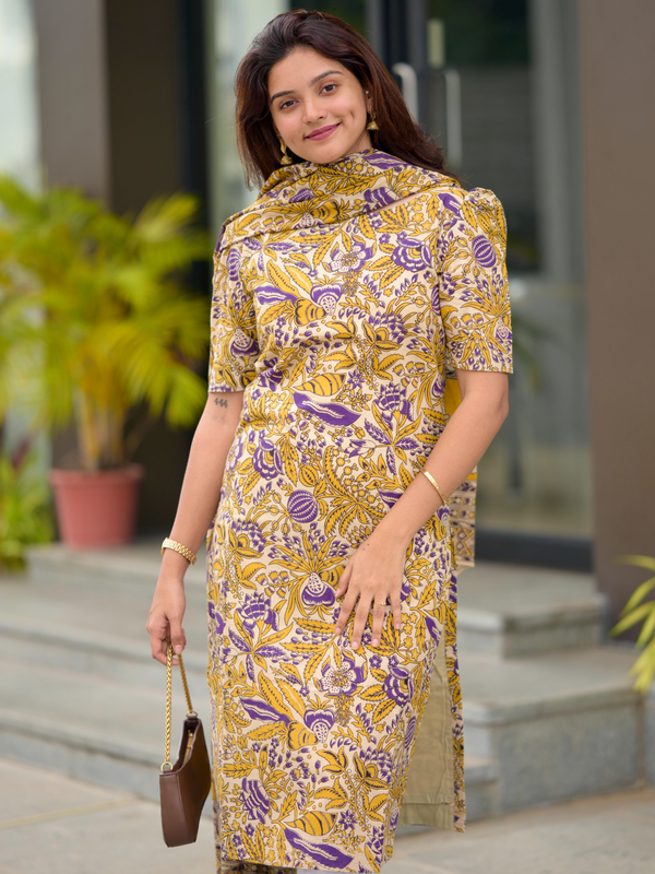 Kalamkari Cotton - Kurta + Dupatta