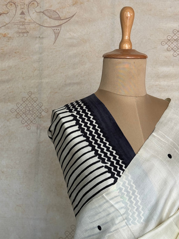 Chaitra - Pure Tussar Block Printed Saree Onam Edit