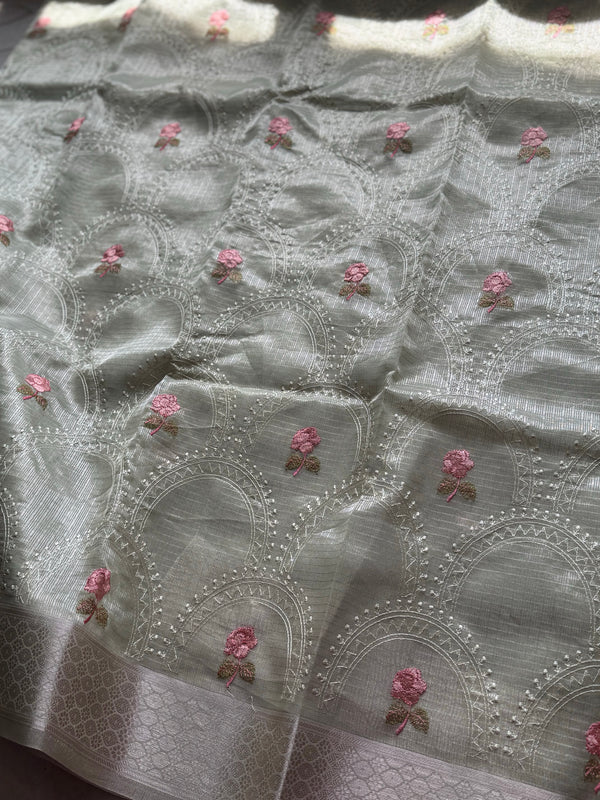 Ciranya Linen - Embroidered Kora Saree
