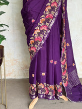 Sadhna - Pure Chiffon Cross Stitch Saree with Floral Embroidered Border & Zari Pallu