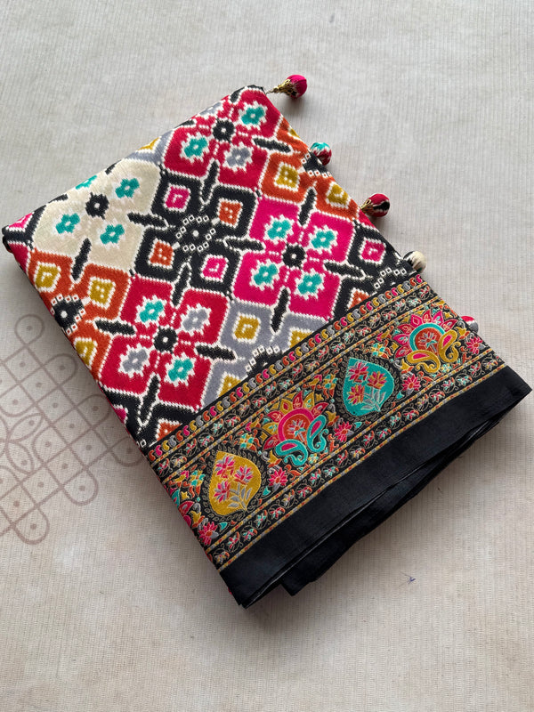 Ikkat Inspired Soft Silk Saree