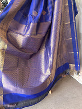 Royal Blue Semi Kanchi Silk Saree with Gold Zari Buttas & Grand Pallu