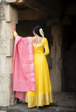 Hema - Pure Cotton Full Sleeve Anarkali Dress with Zari Border & Dupatta – Sunshine Yellow