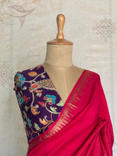 Chandrika - Fuchsia Matka Silk Saree with Zari Checks & Temple Border