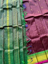 Pure Thirubuvanam Silk Saree in Arakku with Green | Handwoven Traditional Zari Saree with Aari Work Blouse