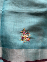 Ceya Linen Saree with Hand Floral Embroidery
