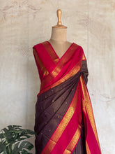 Semi Kanchi Silk Saree – Pink & Brown Checks