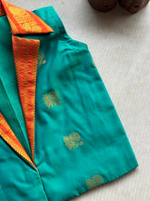 Anicham - 2 in 1 Teal Blue Frock with Zari Border & Overcoat Express