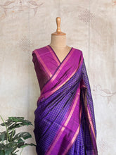 Meghna - Purple Raw Silk Saree with Gold Checks & Contrast Pallu