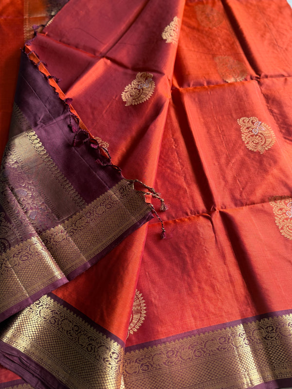 Pure Kanjivaram Soft Silk Saree with Paisley Zari Buttas & Kanchi Border – Vintage Edition