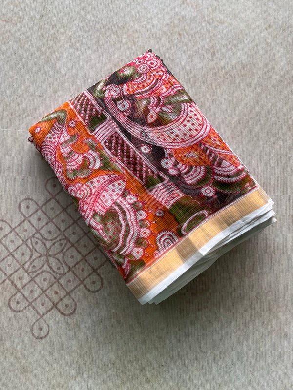 Kalahasti Pen Kalamkari Kota Saree with Cotton Blouse – Narrative Design