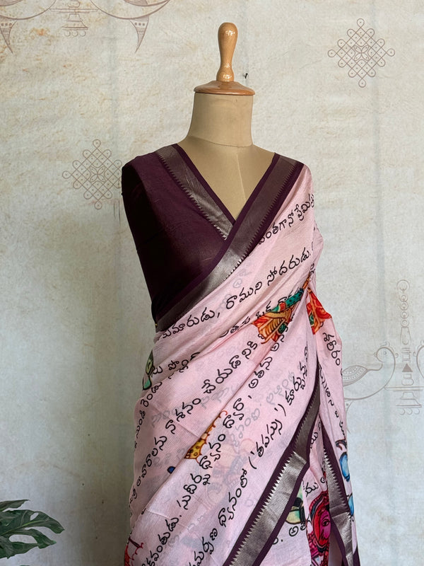 Sreshta - Mangalgiri Digital Printed Saree in Blush Pink Script Design