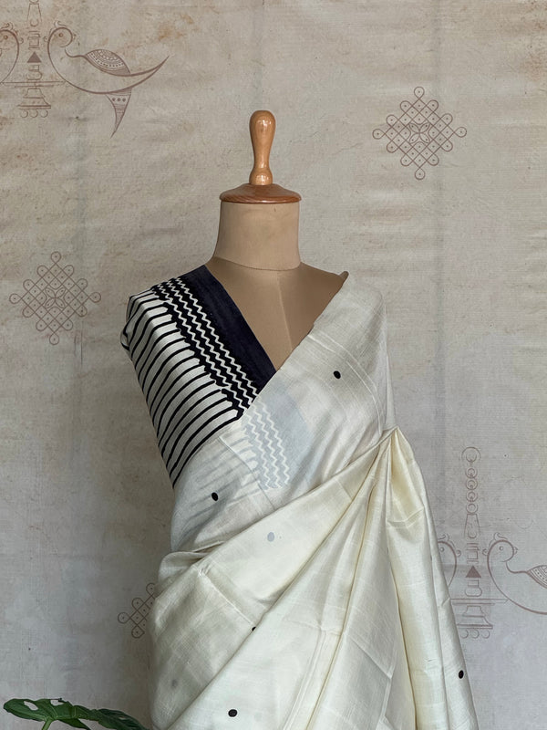 Chaitra - Pure Tussar Block Printed Saree Onam Edit