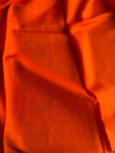 Pure Mangalgiri Silk Orange Gingham Checks Saree with Floral Digital Prints