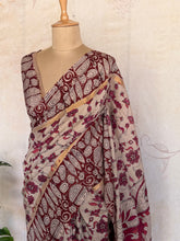 Pure Chennuri Silk Kalamkari Saree – Maroon & Beige Dual Tone