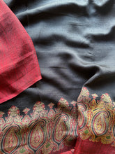 Soft Kashmir Pashmina Saree – Black Paisley Weave