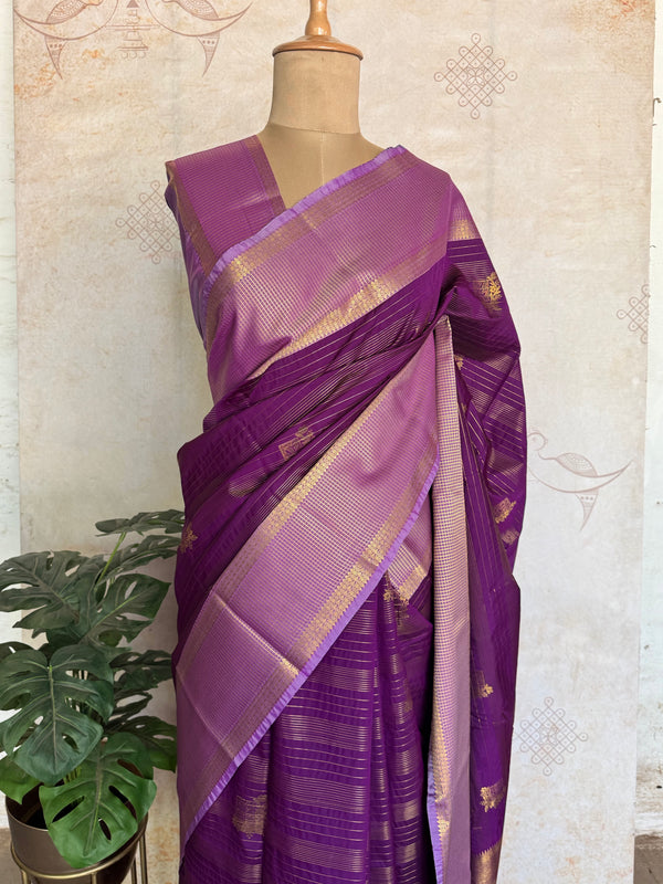 Royal Violet Semi Kanchi Silk Saree with Grand Zari Pallu