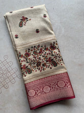 Banarasi Zari Striped Saree with Kalamkari Border & Matching Butta Blouse