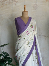 Varnika - Pure Cotton Multi Floral Embroidered Saree with Hakoba Lace - Onam Edit