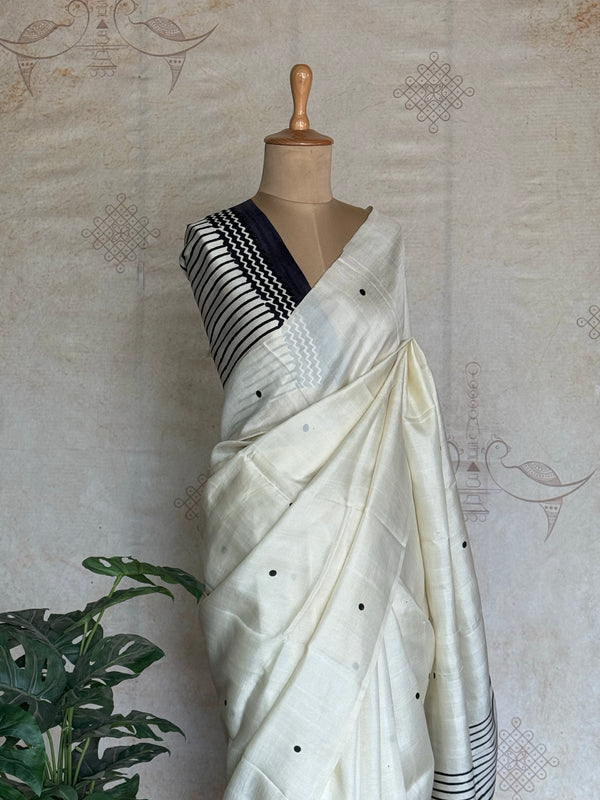 Chaitra - Pure Tussar Block Printed Saree Onam Edit