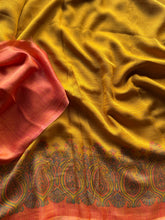 Soft Kashmir Pashmina Saree – Mustard Yellow Paisley Weave