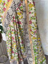 Pure Chennuri Silk Kalamkari Saree – Ivory, Black & Multicolor Floral