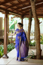 Semi Kanchi Silk Saree - M.S Blue with Golden Zari