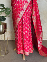 Vasundhari - Pure Banarasi Red Jaal Saree