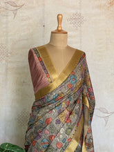 Gulmohar - Pen Kalamkari Tussar Silk Saree with Zari Border & Artistic Pallu