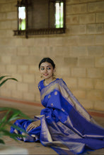 Semi Kanchi Silk Saree - M.S Blue with Golden Zari