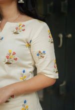 Pure Cotton Multicolour Floral Embroidered Co Ord Set - Onam Edit