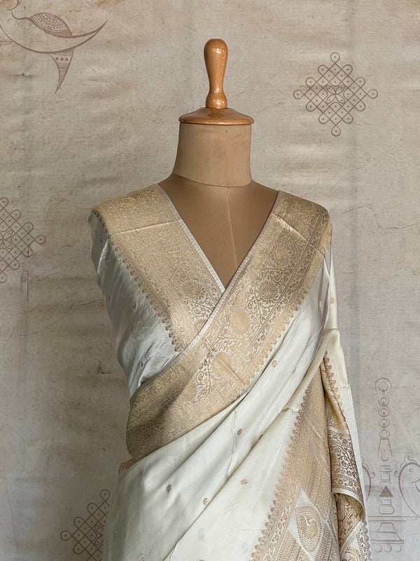 Vrishti - Mushru Satin Silk Saree with Grand Antique Zari Border