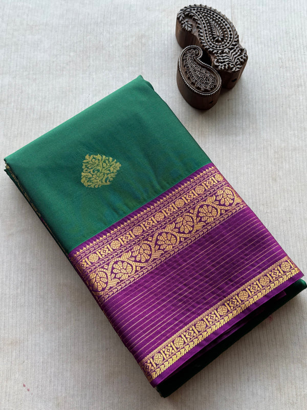 Semi Kanchi Silk Saree with Antique Gold Zari Weave
