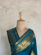 Semi Kanchi Silk Saree – Teal Blue & Gold Saree