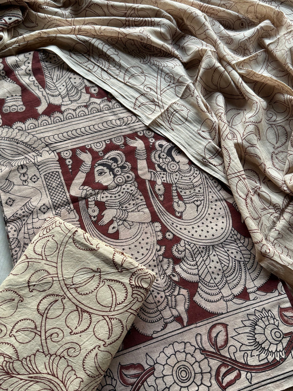 Saachi - Kalahasti Pen Kalamkari Printed Cotton 3 Piece Salwar Suit Set
