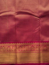 Midnight Teal Semi Kanchi Silk Saree with Magenta Zari Border