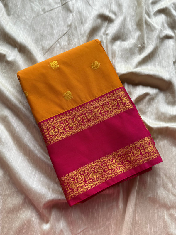 Mustard Gold & Magenta Semi Kanchi Silk Saree