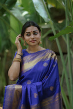 Semi Kanchi Silk Saree - M.S Blue with Golden Zari