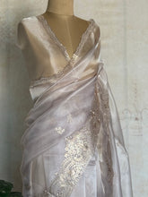 Soft Organza Pita Work Embroidered Saree with Scalloped Edges